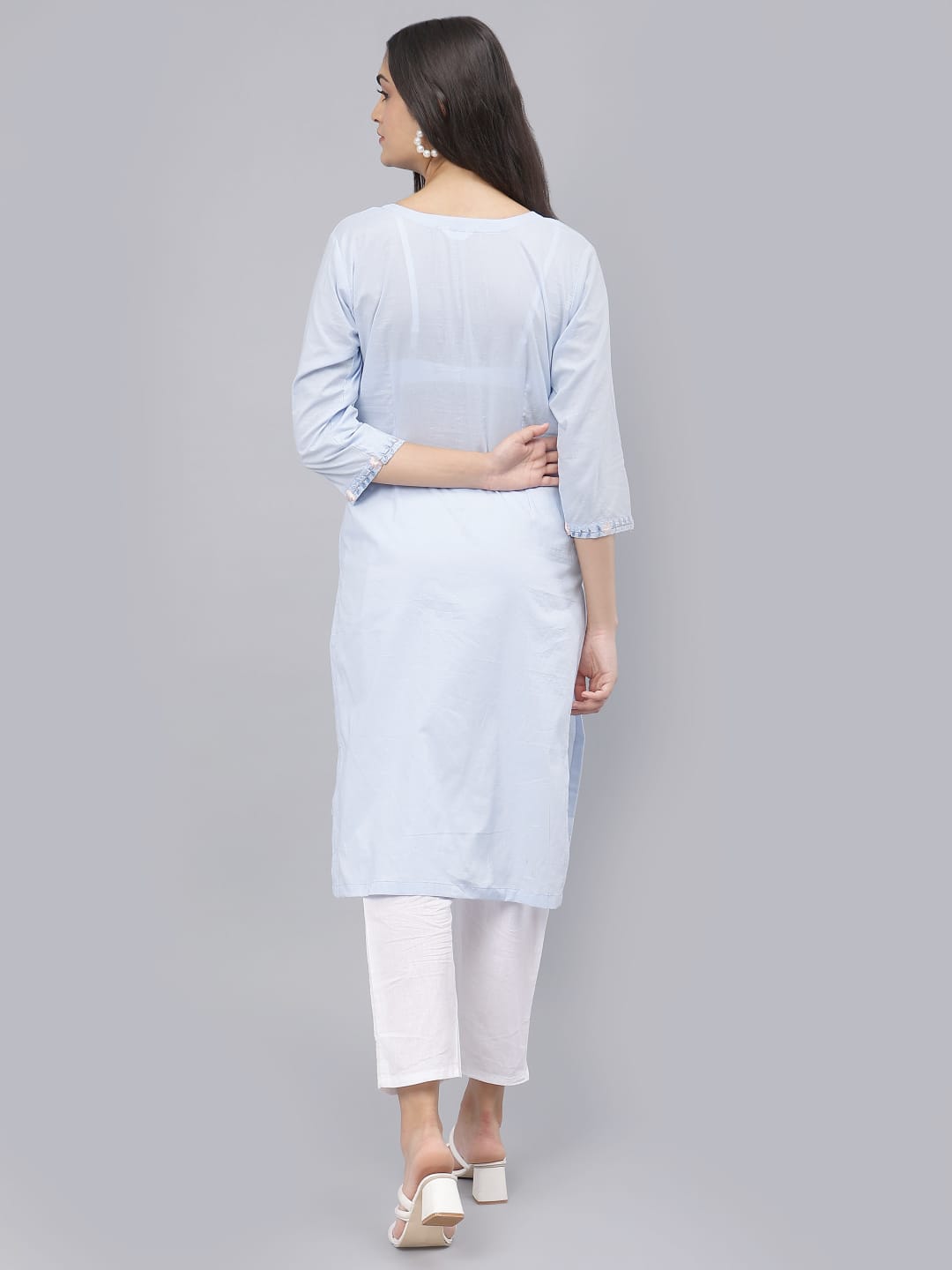 Light blue Machine Embroidery cotton kurti