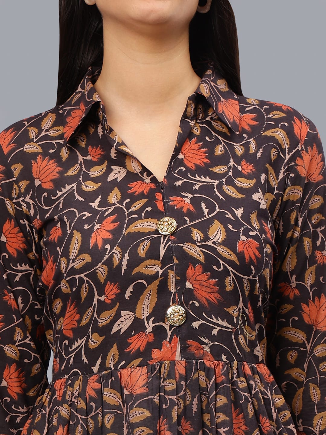 Floral Printed Shirt Collar Dress