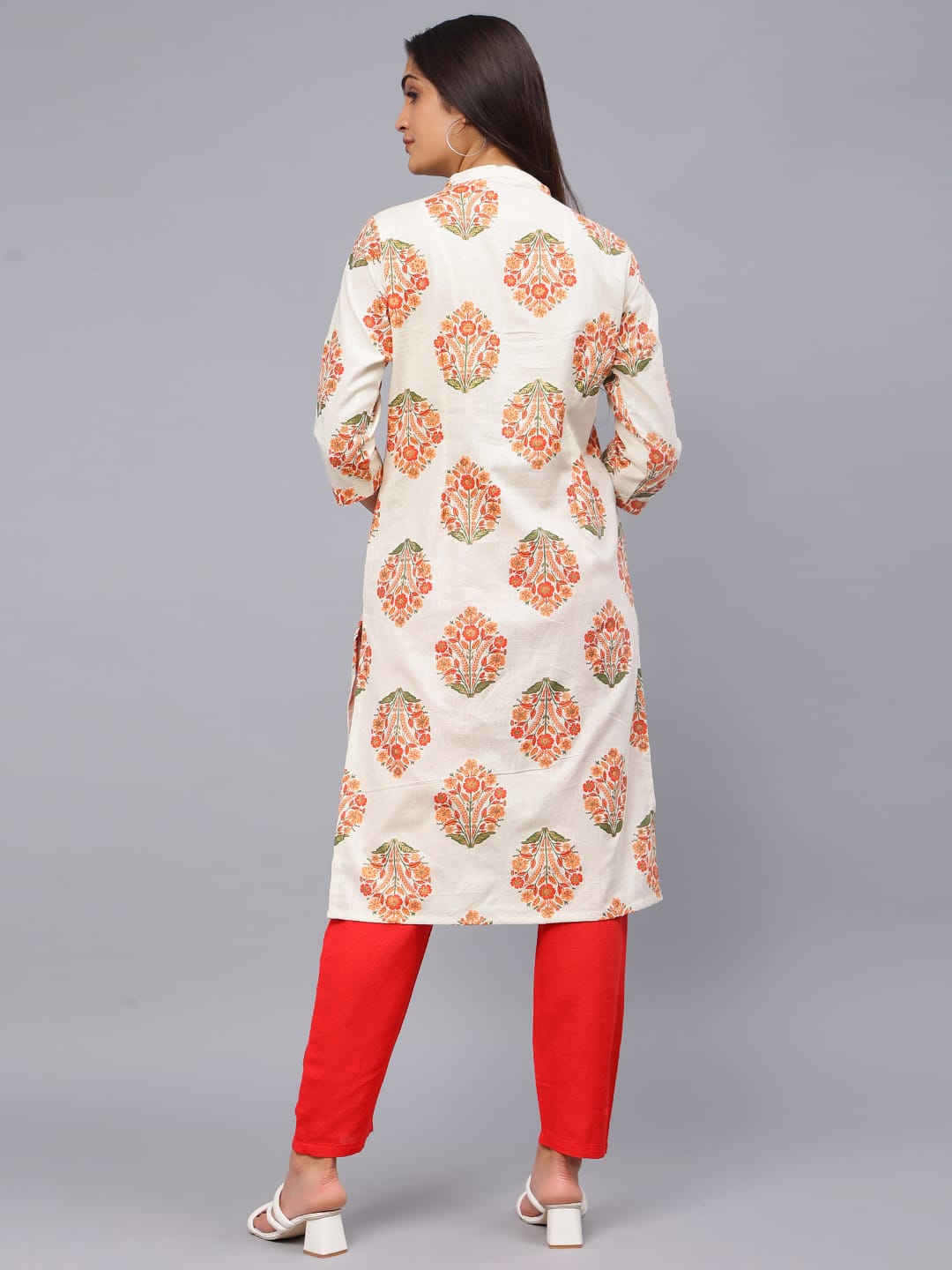 Floral desing print kurti Chinese collar