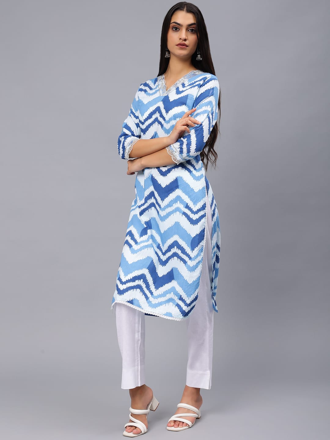 Lehariya Print Kurta V neck