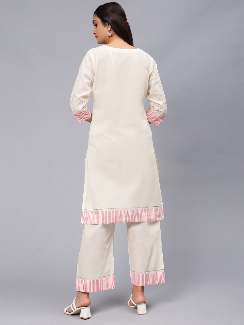 White and Pink Applique suit & trouser with pocket