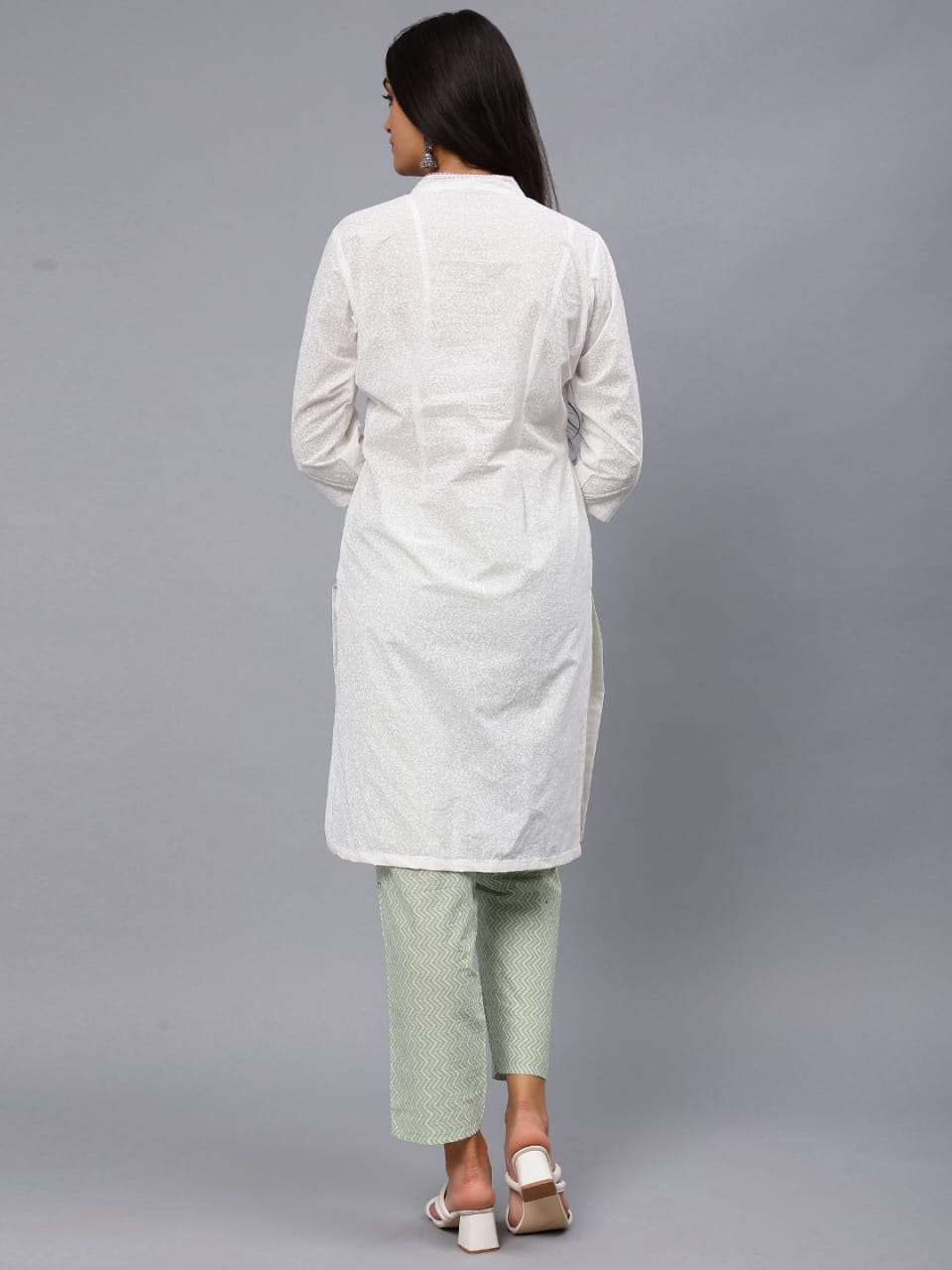 White machine embroidery cotton Kurti