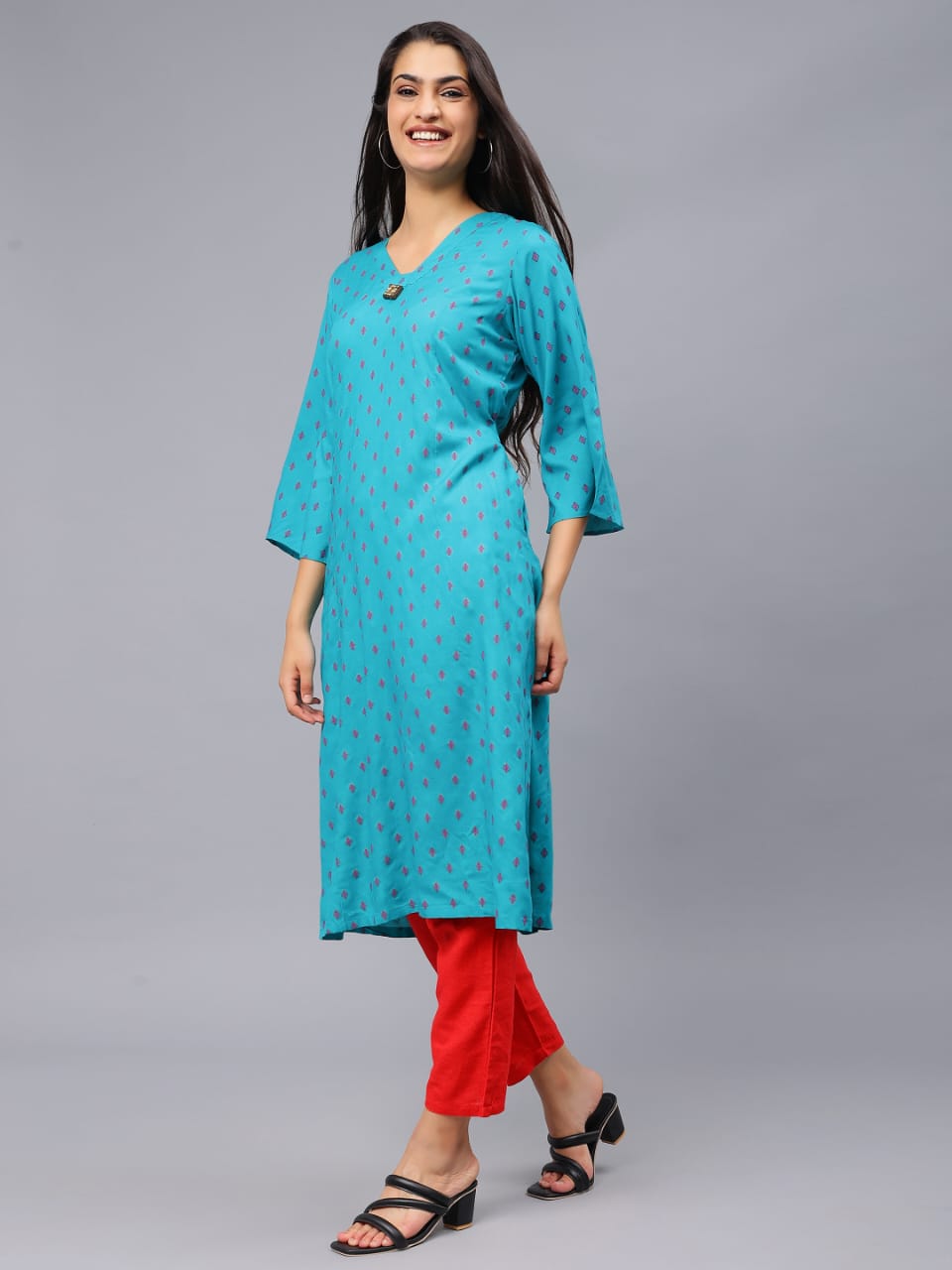 A line Printed kurti V neck design